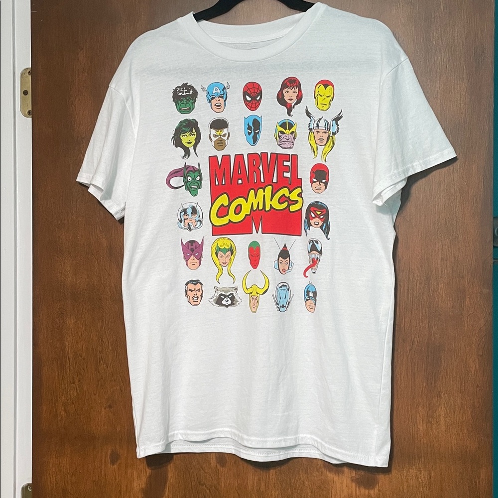 Marvel Comics White Tee with Colorful Characters